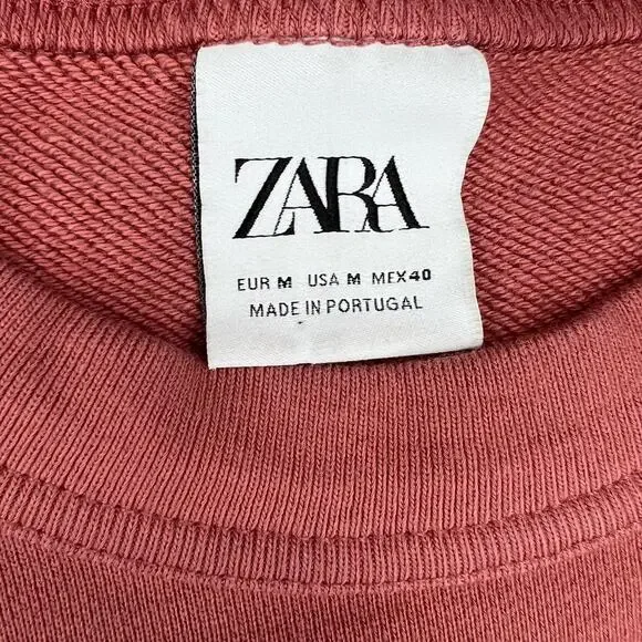 Zara Crewneck Sweatshirt Size Medium Mens Classic Salmon Casual Preppy - Picture 11 of 11
